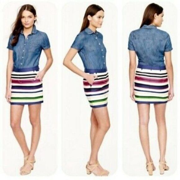 J Crew Stripe multi color Mini Skirt 6 - Picture 1 of 5